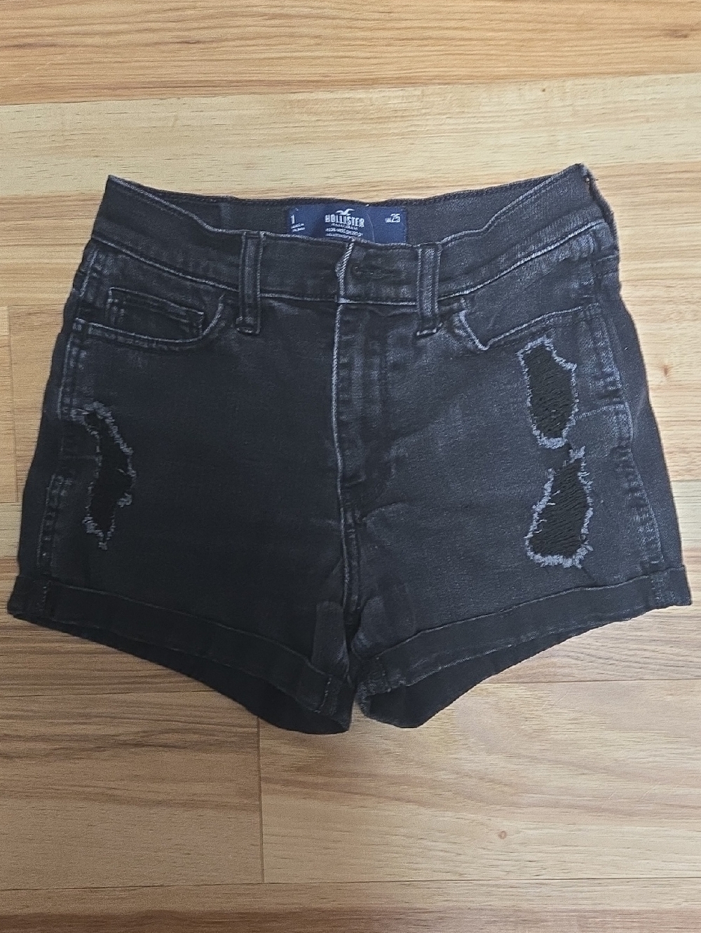 Hollister Black Distressed High-Rise Denim Shorts